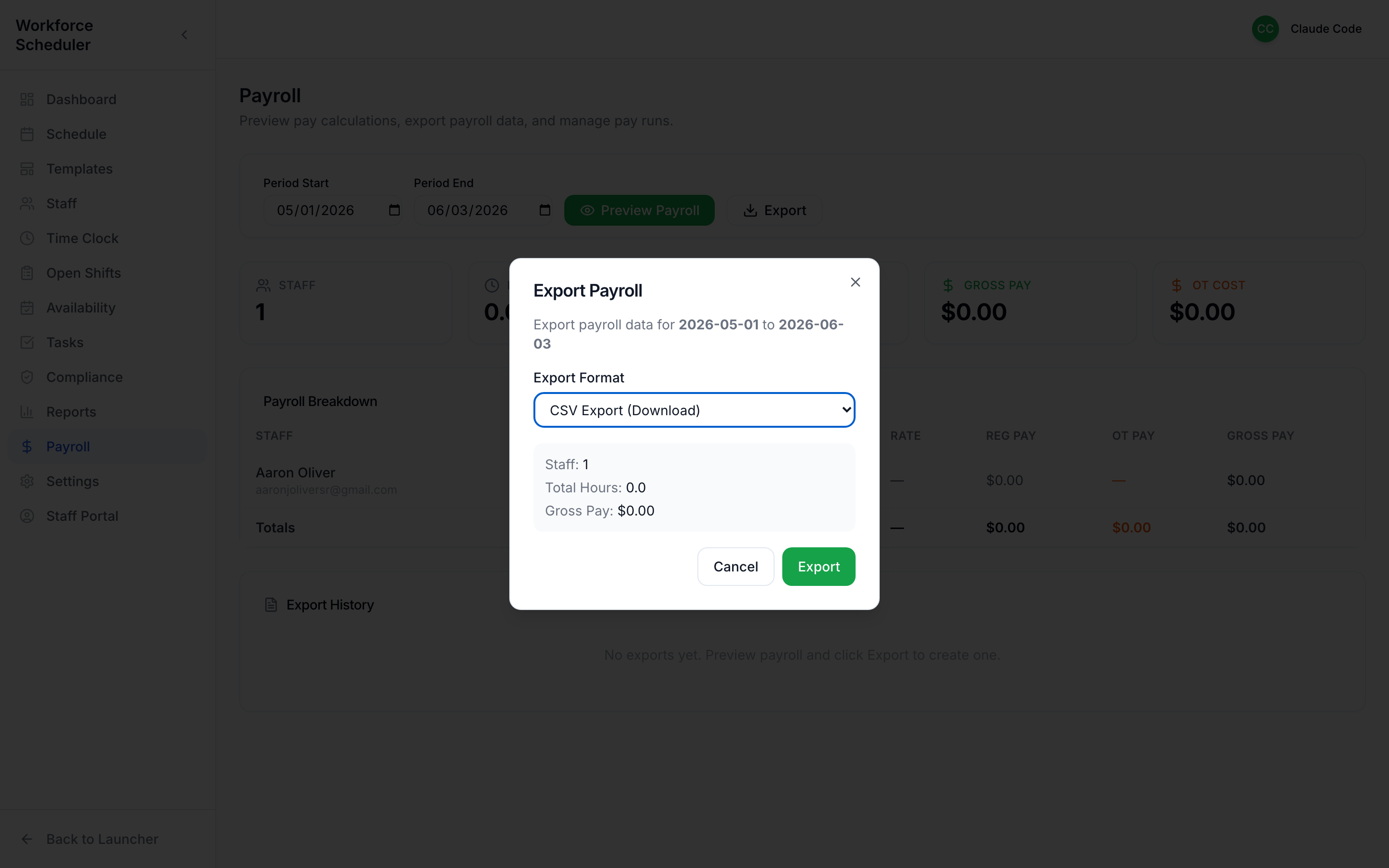 Exporting payroll
